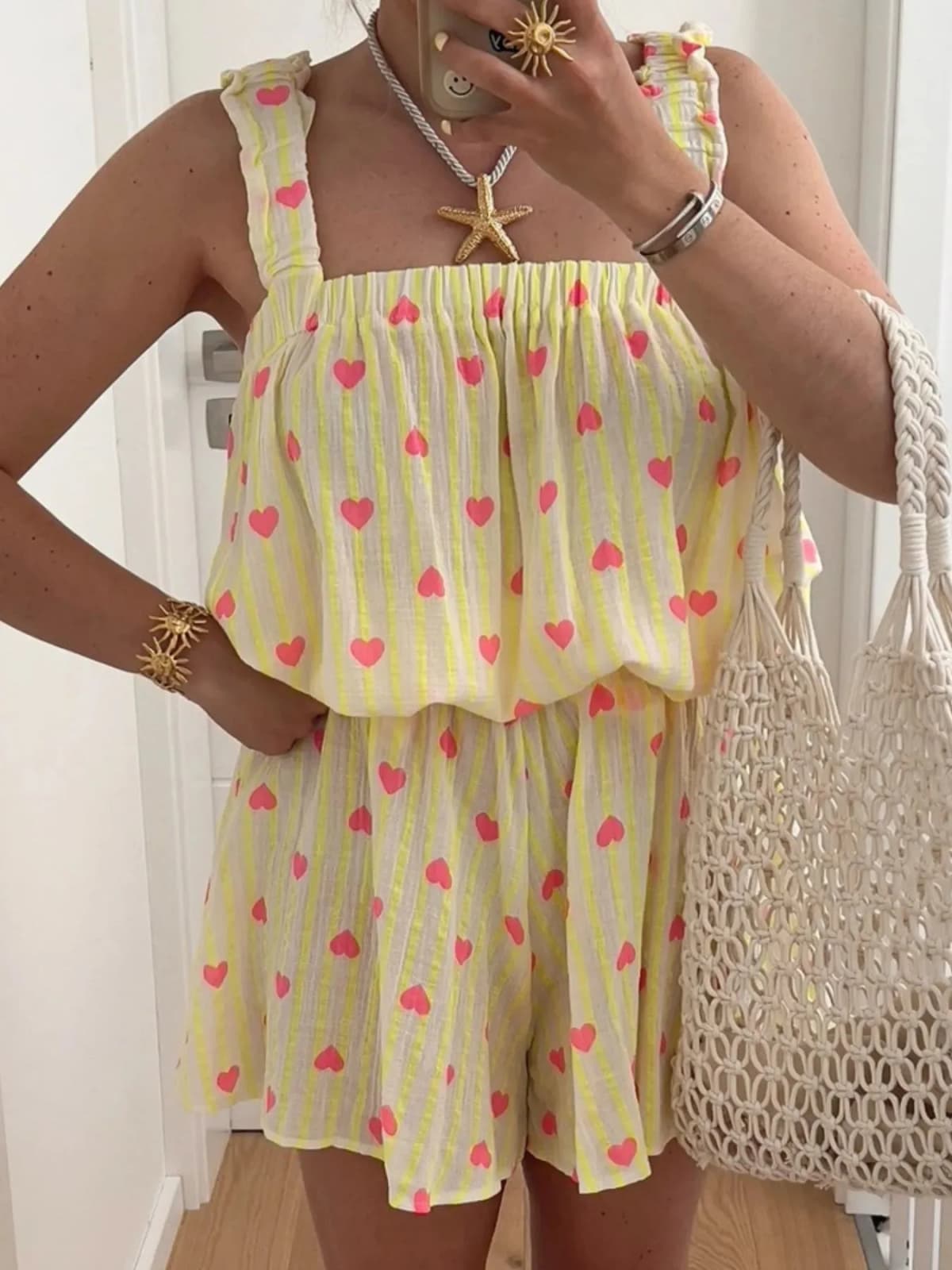Striped Heart Cami Top and Shorts Set Multiple Prints