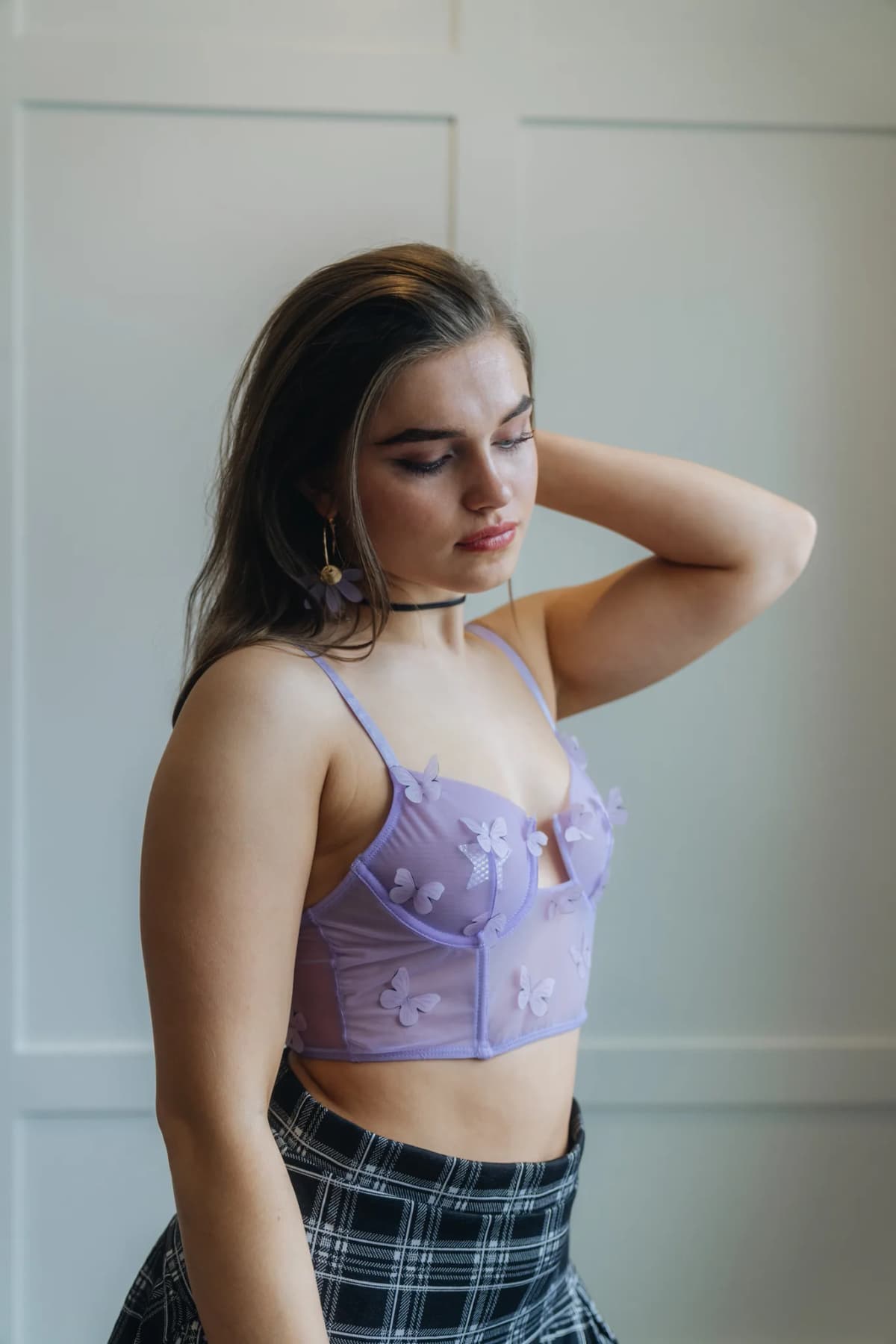 Stretch Crop Top Butterfly by Tic Toc (Purple)
