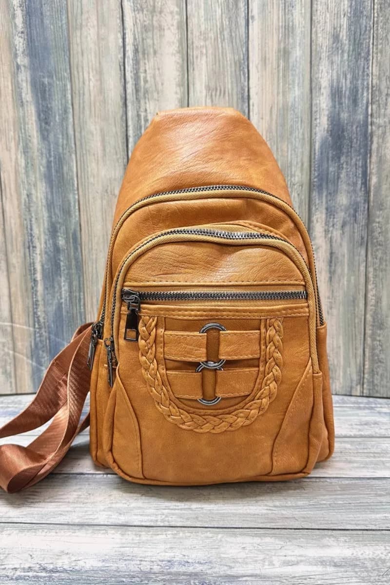 Braided Solid Crossbody Sling Bag Desheng Enterprise (Mustard)