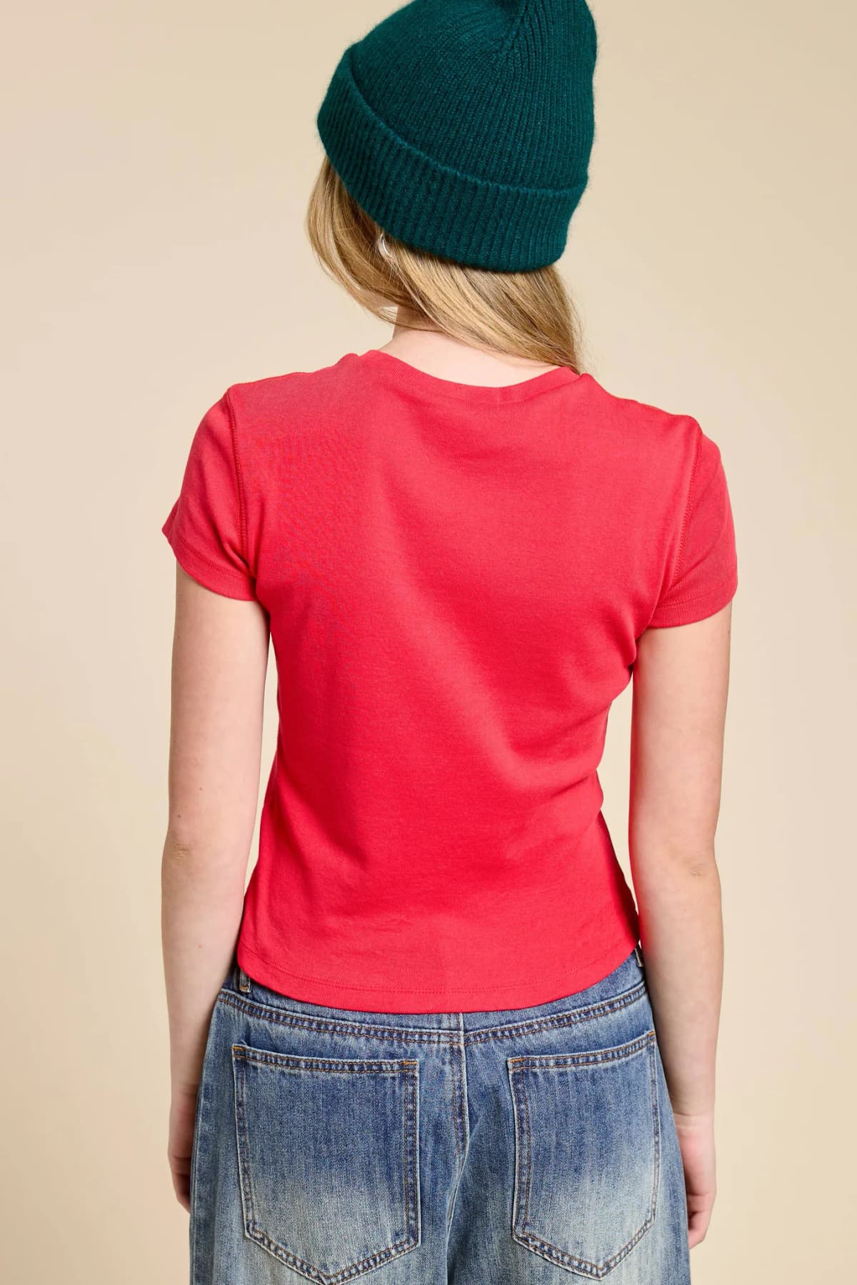 Red Basic Short Sleeve Baby Tee Knit Top