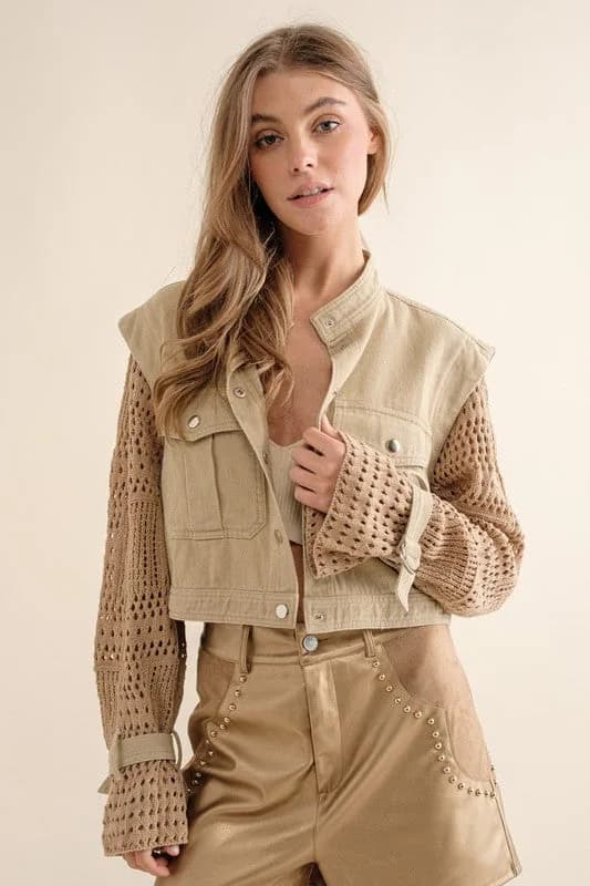 Twill Crop Crochet Jacket Multiple Colors