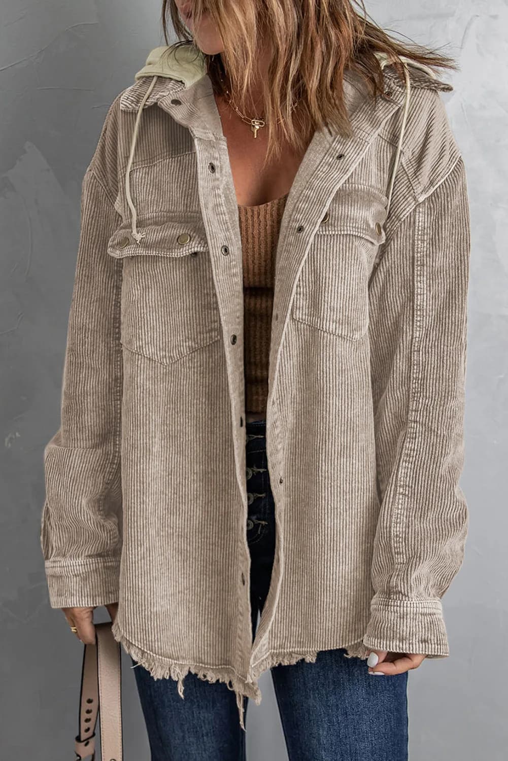 Snap Front Hooded Corduroy Shacket in Multiple Colors