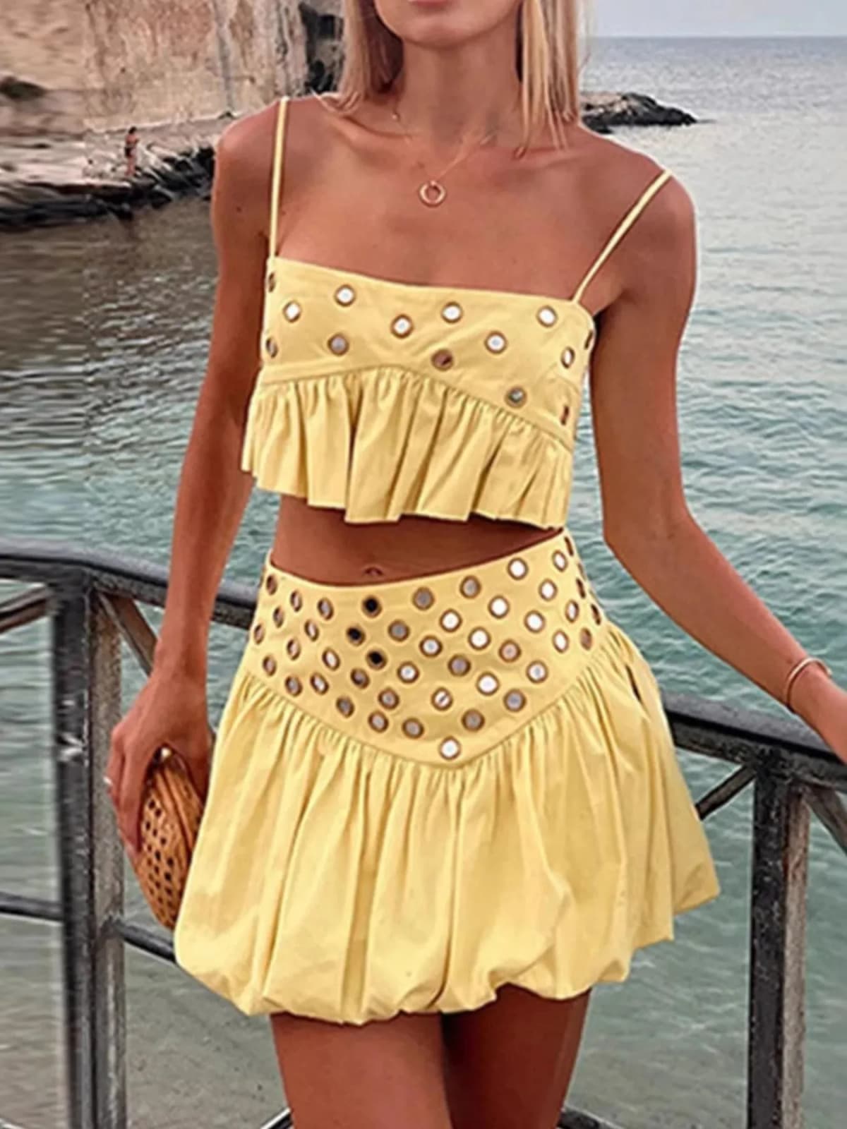 Eyelet Cami and Bubble Skirt Set