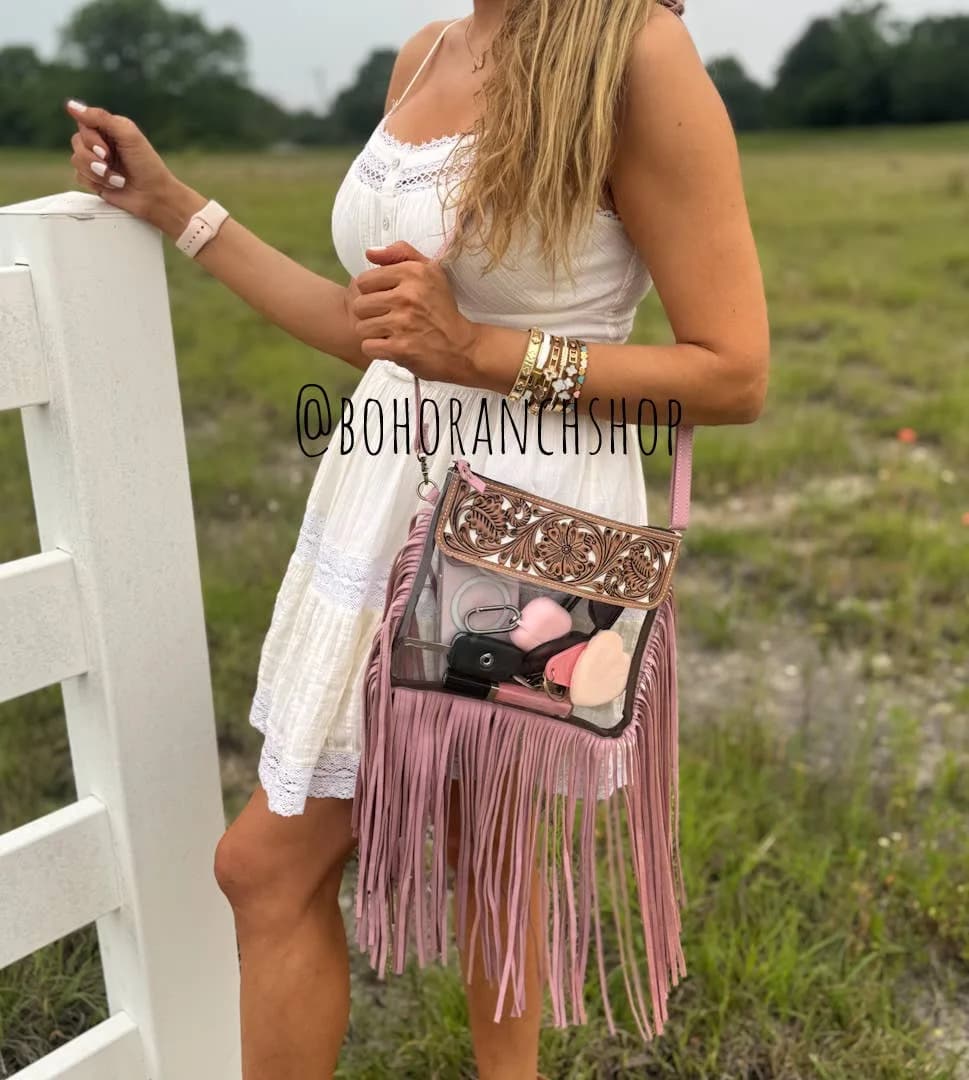 Hand Tooled Clear Purse Crossbody - Concert Game Day Stadium
