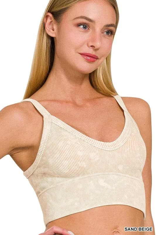 Washed Ribbed Seamless V-Neck Cropped Cami Zenana
