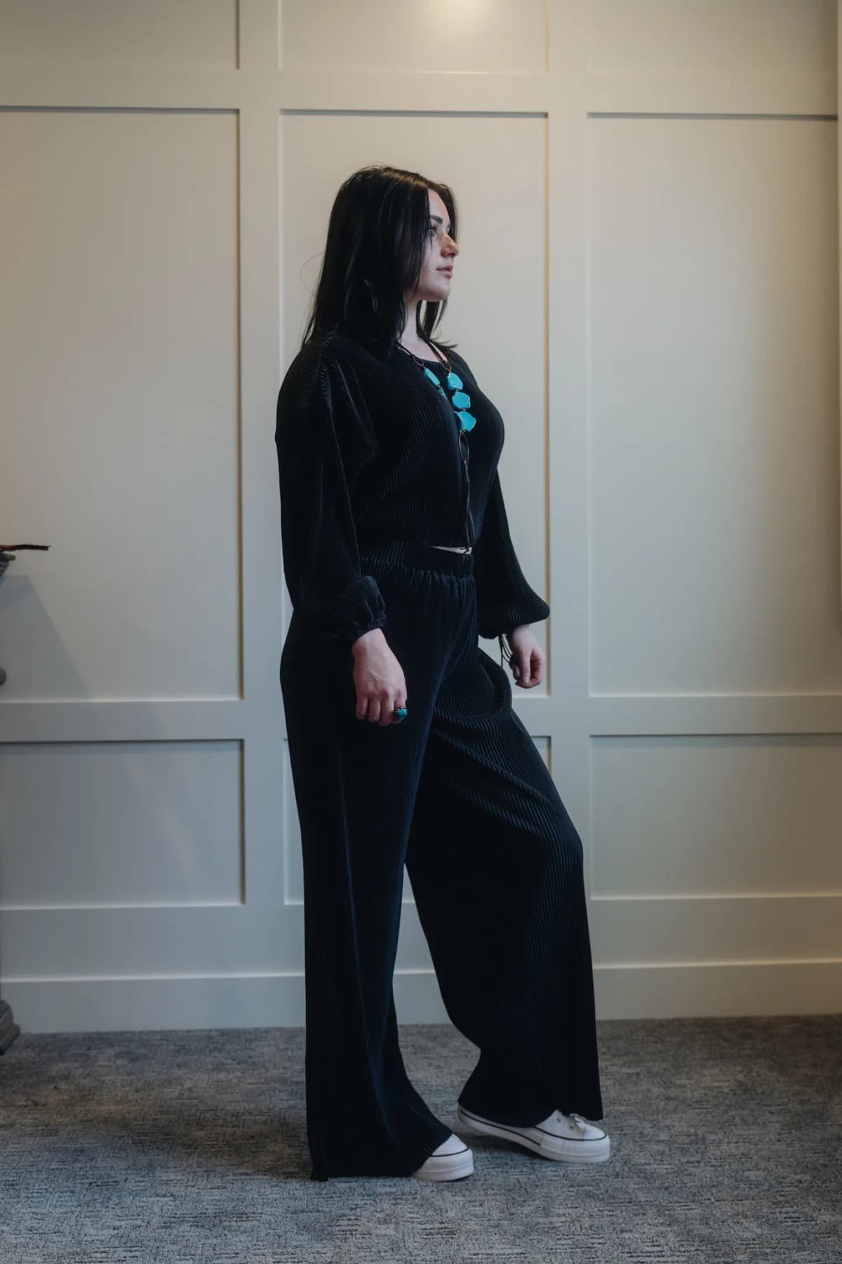 Corded Cropped Pullover and Wide Leg Pants Set Bellissima Fashion