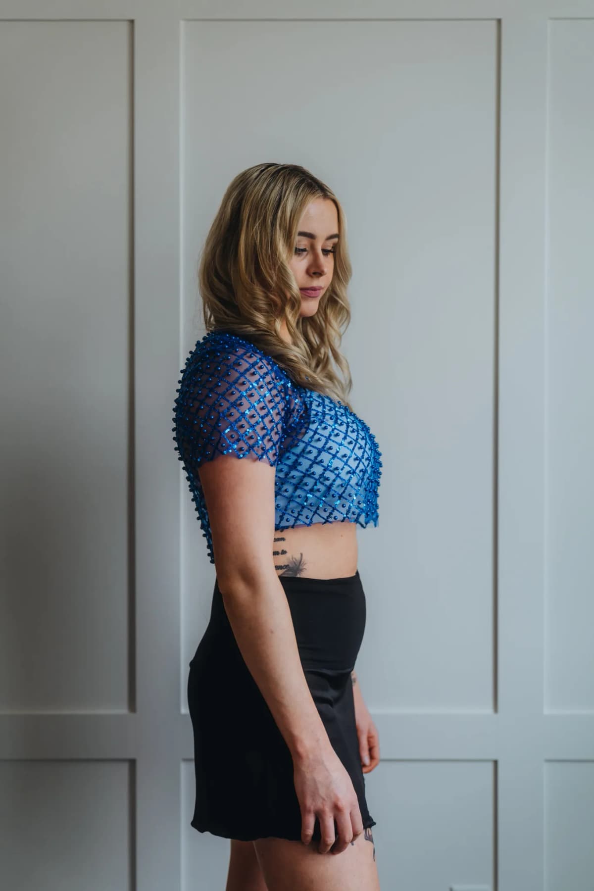 Mesh Beaded Sequin Crop Top