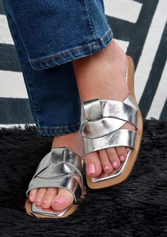 GIA SLIP ON METALLIC FASHION SANDALS - FLATS in Multiple Colors