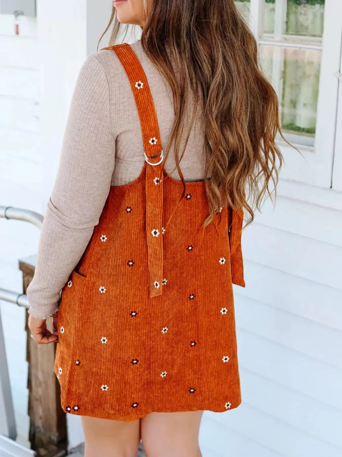 Floral Corduroy Overall Dress