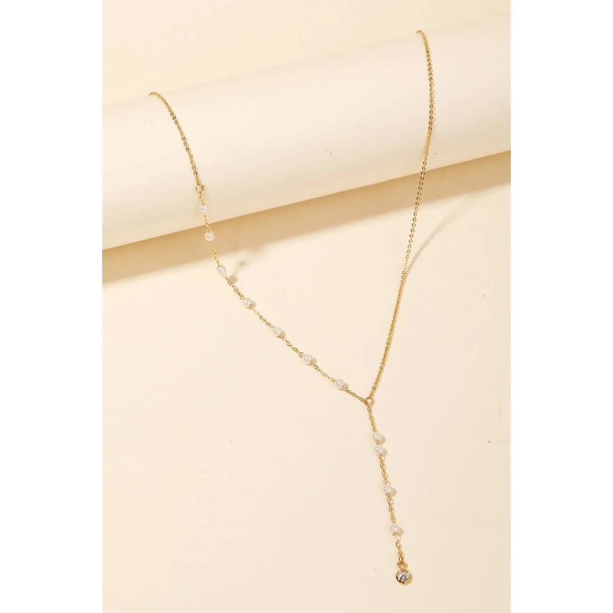 Dainty Chain Pearl Bead Lariat Necklace Anarchy Street (Gold)