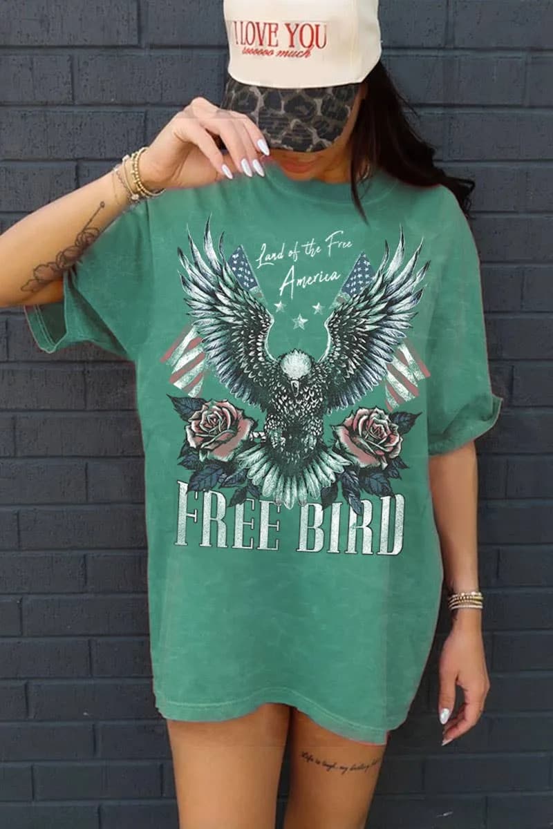 FREE BIRD AMERICA OVERSIZED MINERAL GRAPHIC TEE