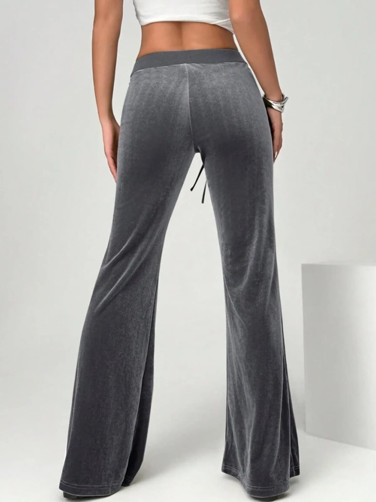 Velvet Flare Pants with Drawstring