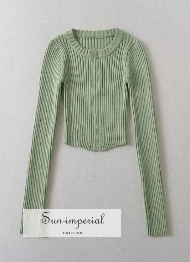 Ribbed Knitted Cardigan with Zipper