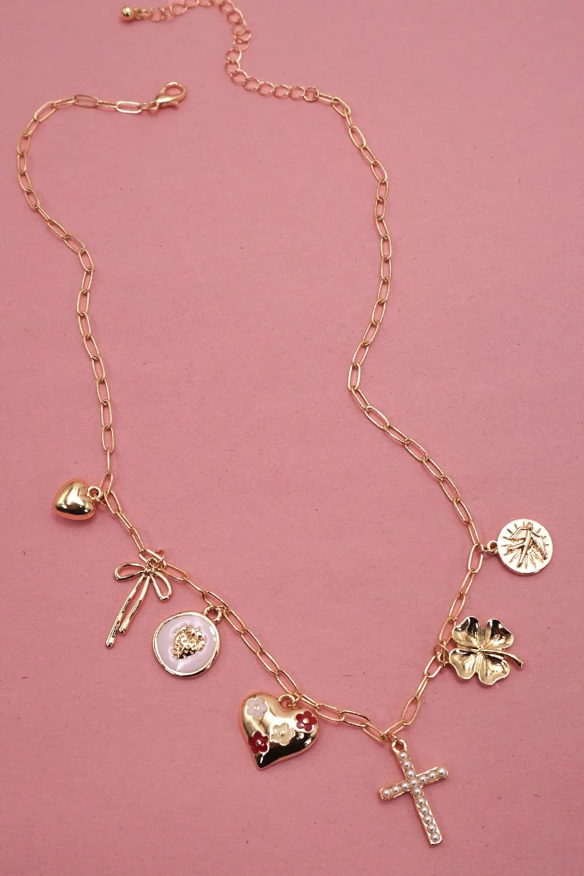 Charm Necklace Cross Clover Heart Bow