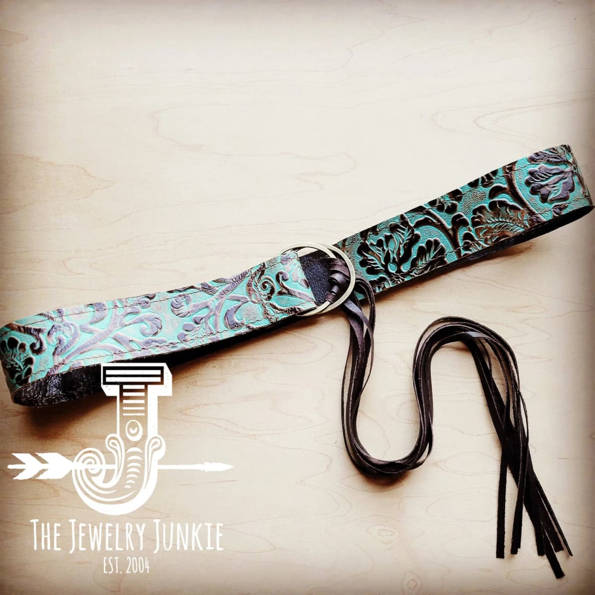 Turquoise Cowboy Leather Belt with Leather Fringe