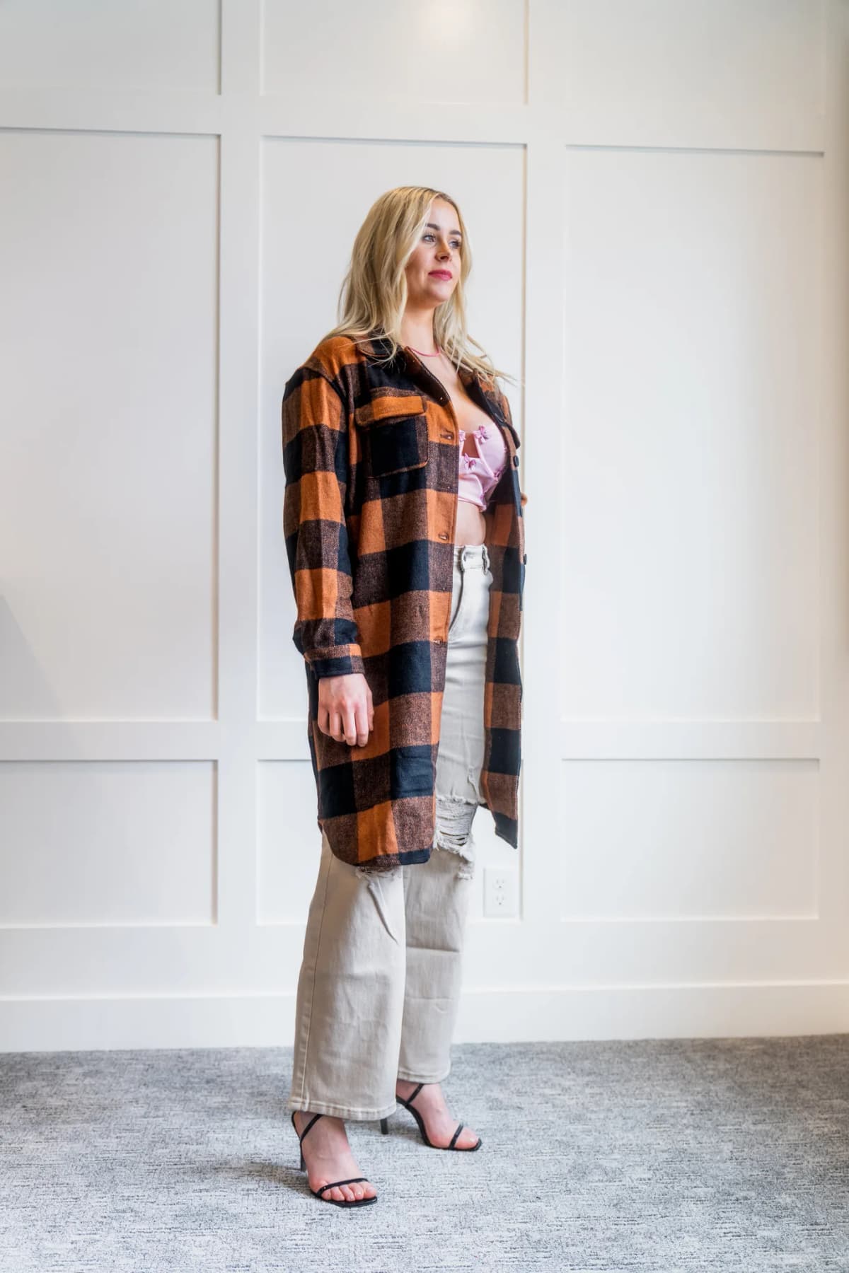 Plaid Flap Pocket Long Shacket by Lamiel