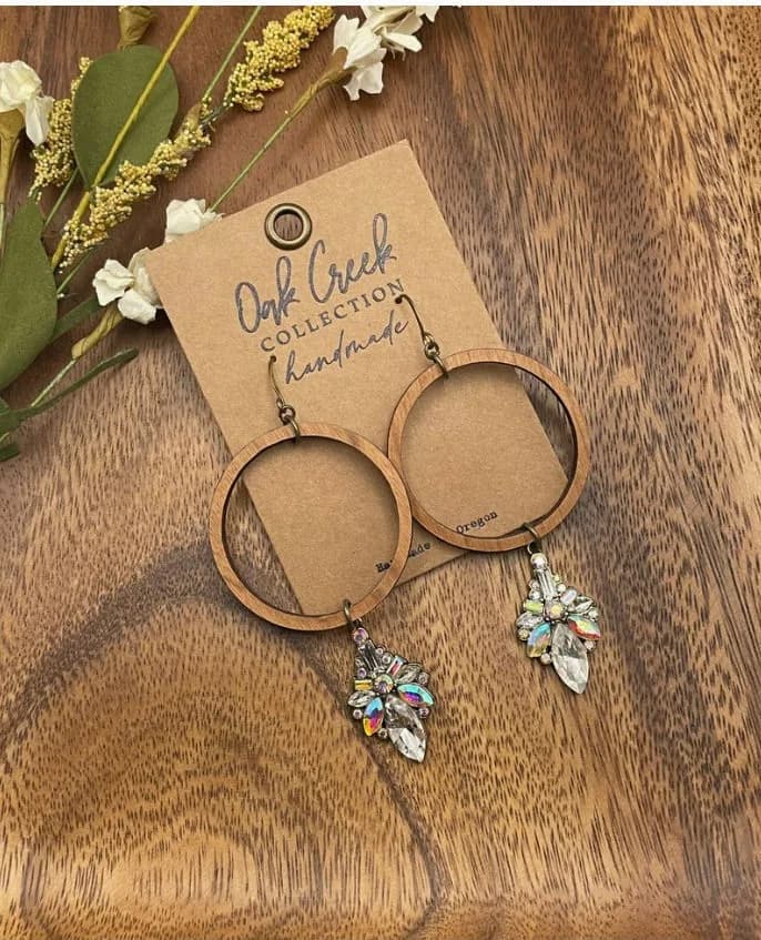 Oak Creek Wood Hoop Rhinestone Dangle Earring