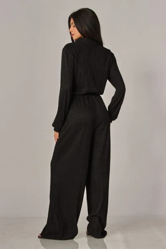 Crinkled Plisse Button Up Casual Jumpsuit