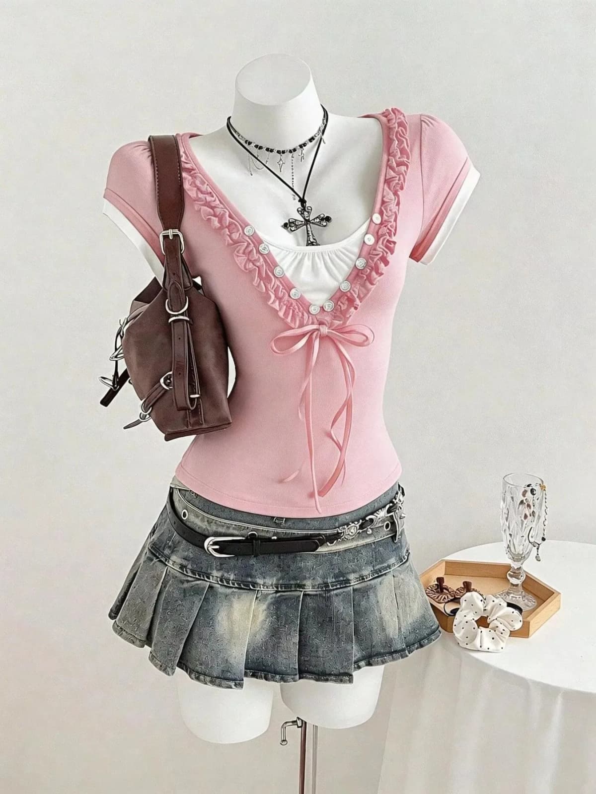 Frill Cap Sleeve Slim Fit T-Shirt