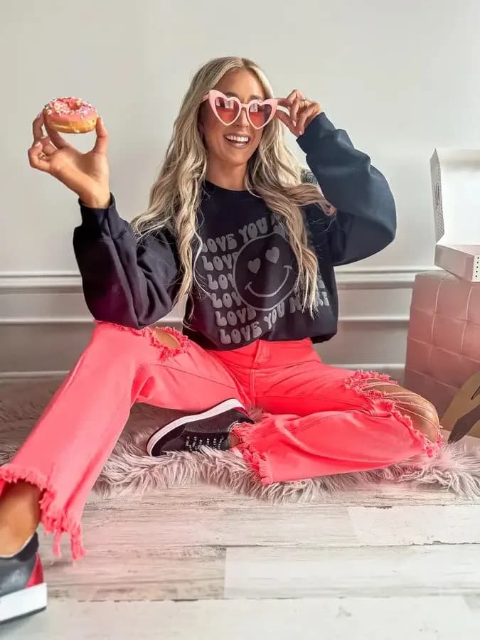Love You More Black Puff Graphic Crewneck