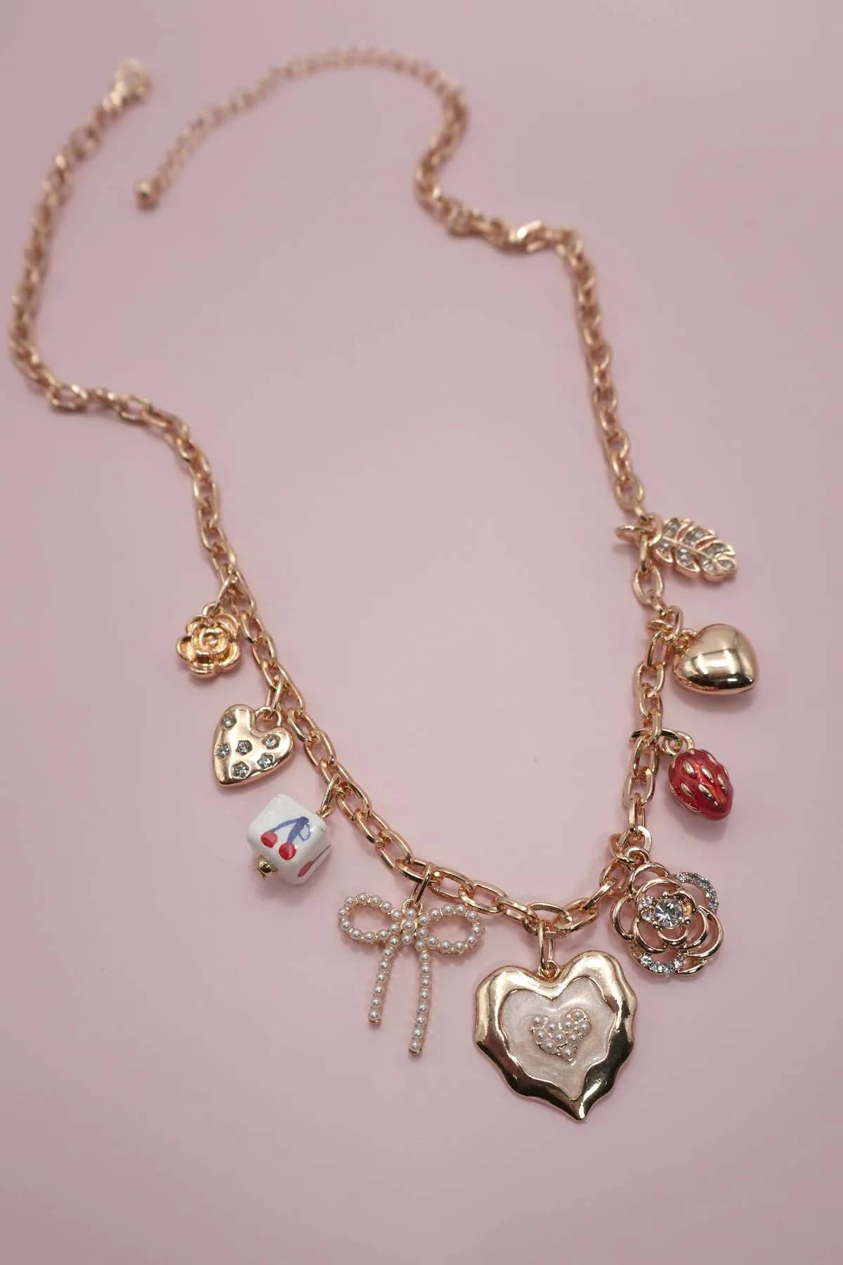 Charm Necklace Cherry Bow Strawberry Flower Heart