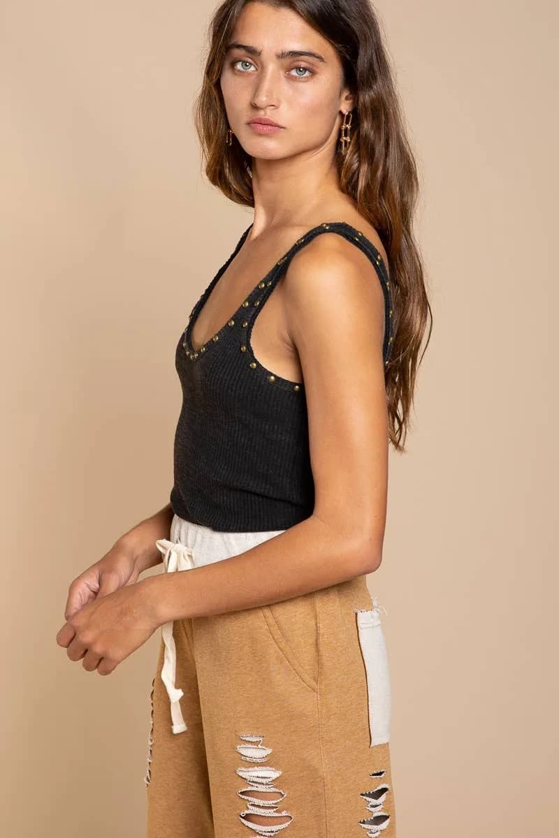 Stud Detail Scoop Neck Sleeveless Top