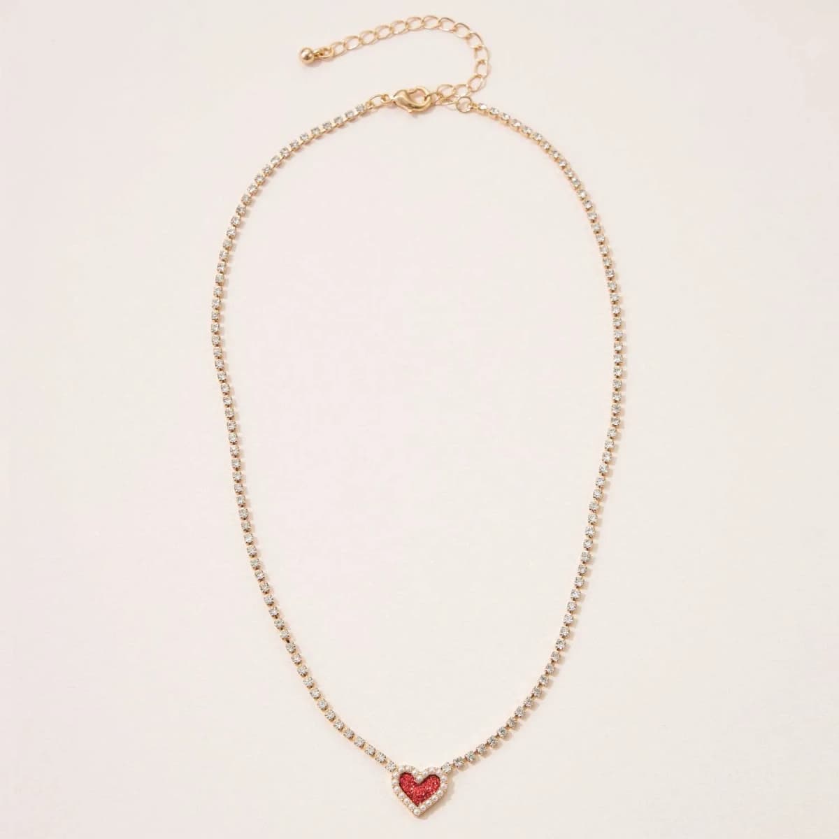 Heart Pendant Necklace with Clear Stone Line for Valentine's Day