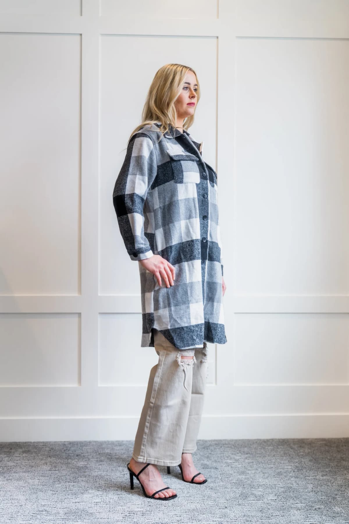 Plaid Flap Pocket Long Shacket by Lamiel