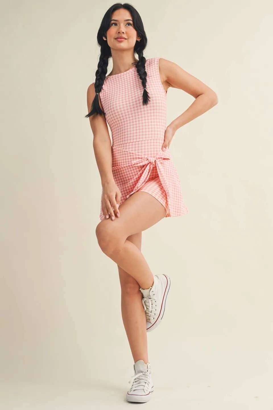 Kimberly C Gingham Print Sleeveless Wrap Tie Front Dress