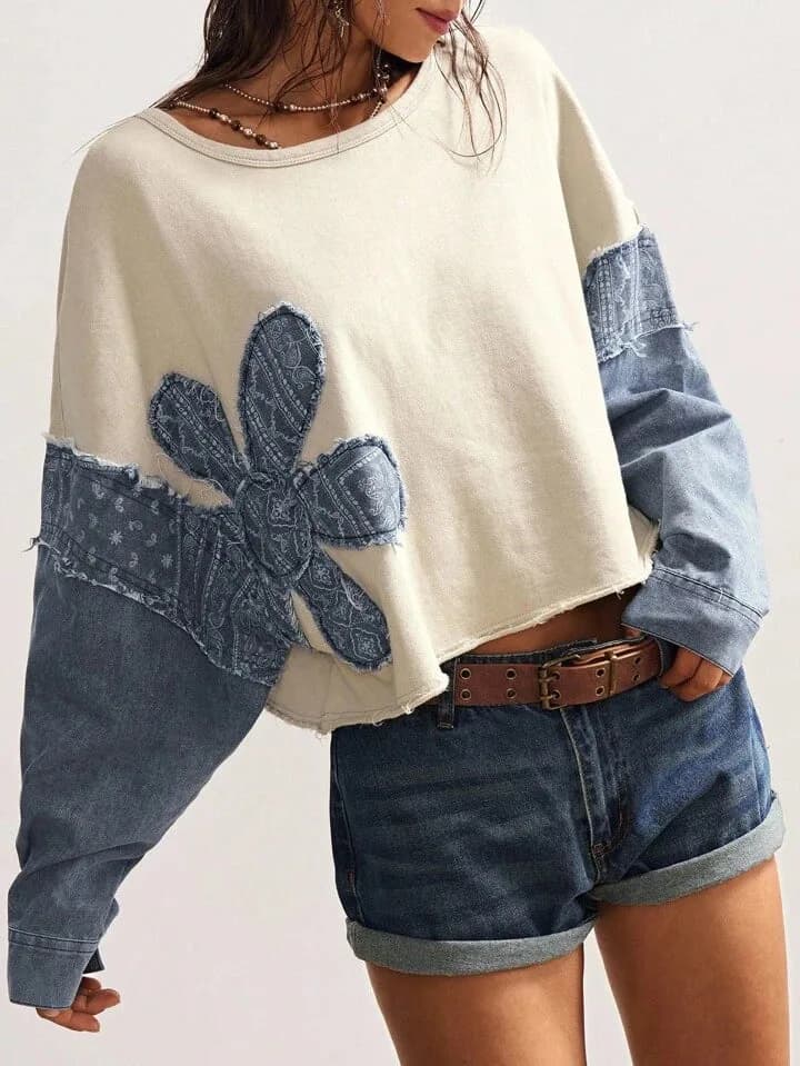 Flower Detail Sleeve Crop Shirt
