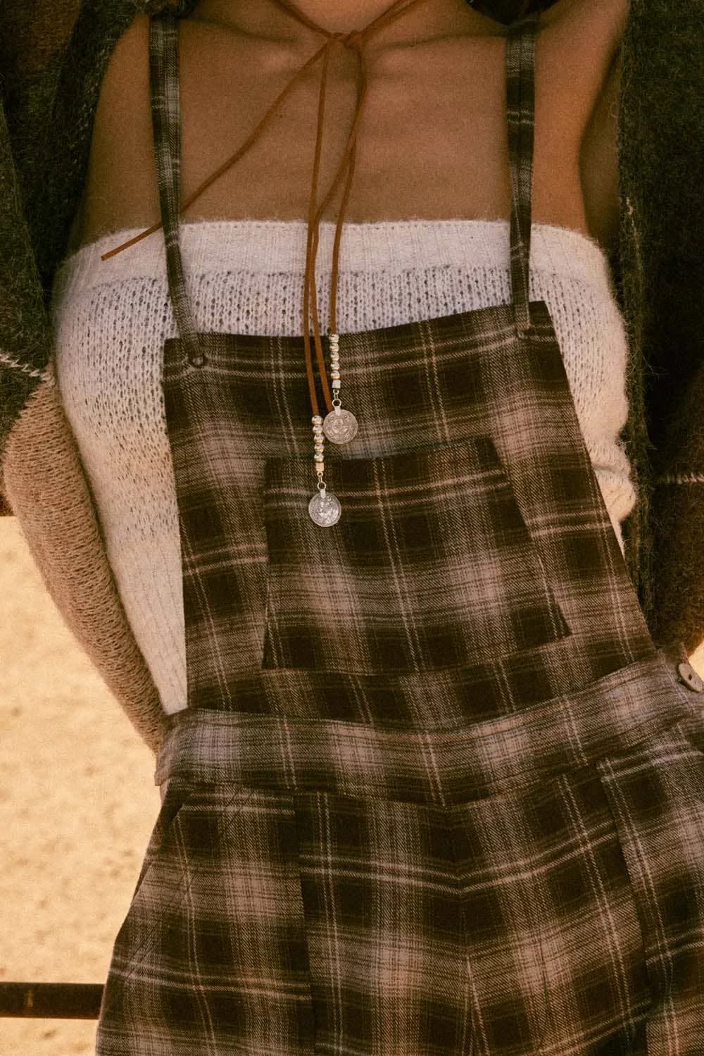 Plaid Flannel Wide-Leg Overall Jumpsuit