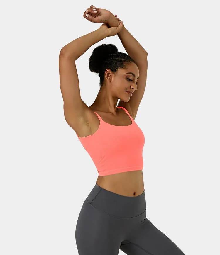 Double Straps Backless Twisted Cropped Yoga Tank Top Halara (Coral)