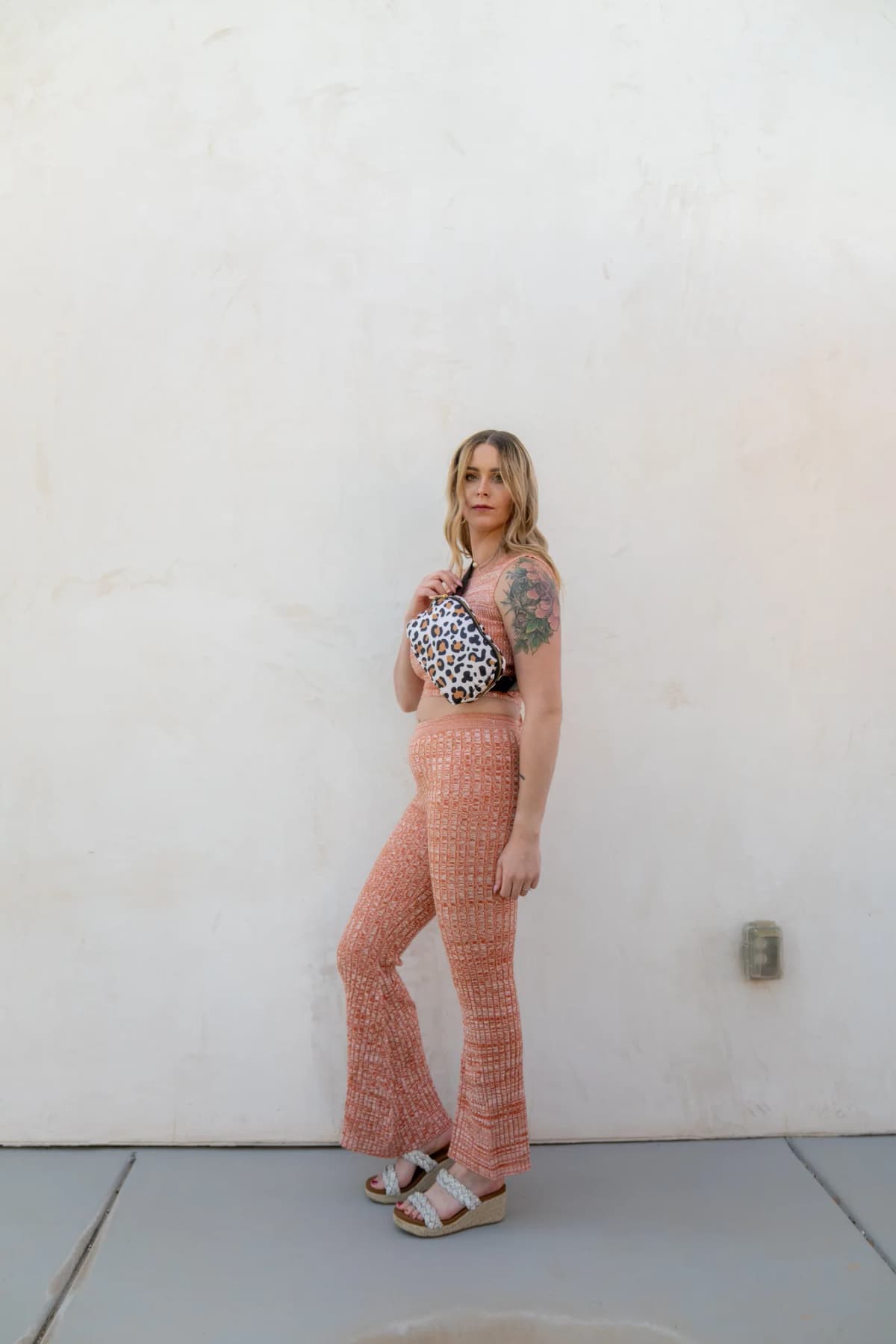 Rust Color Sweater Crop Top and Flared Pants Set by Blue Blush
