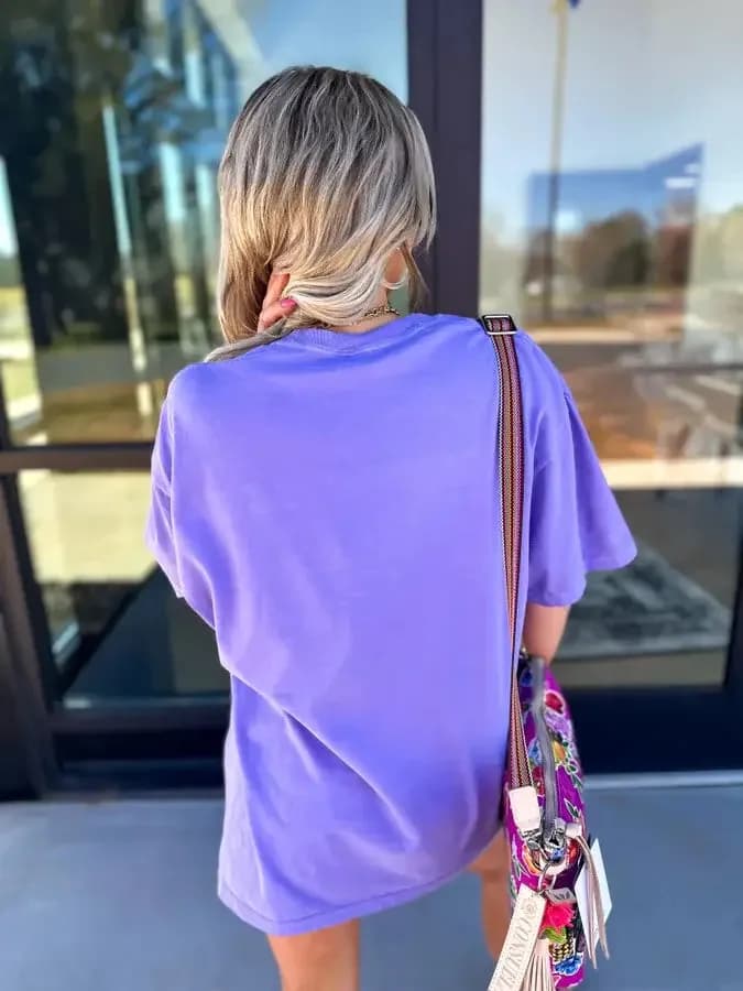 Checkered Smiley Violet Graphic Tee