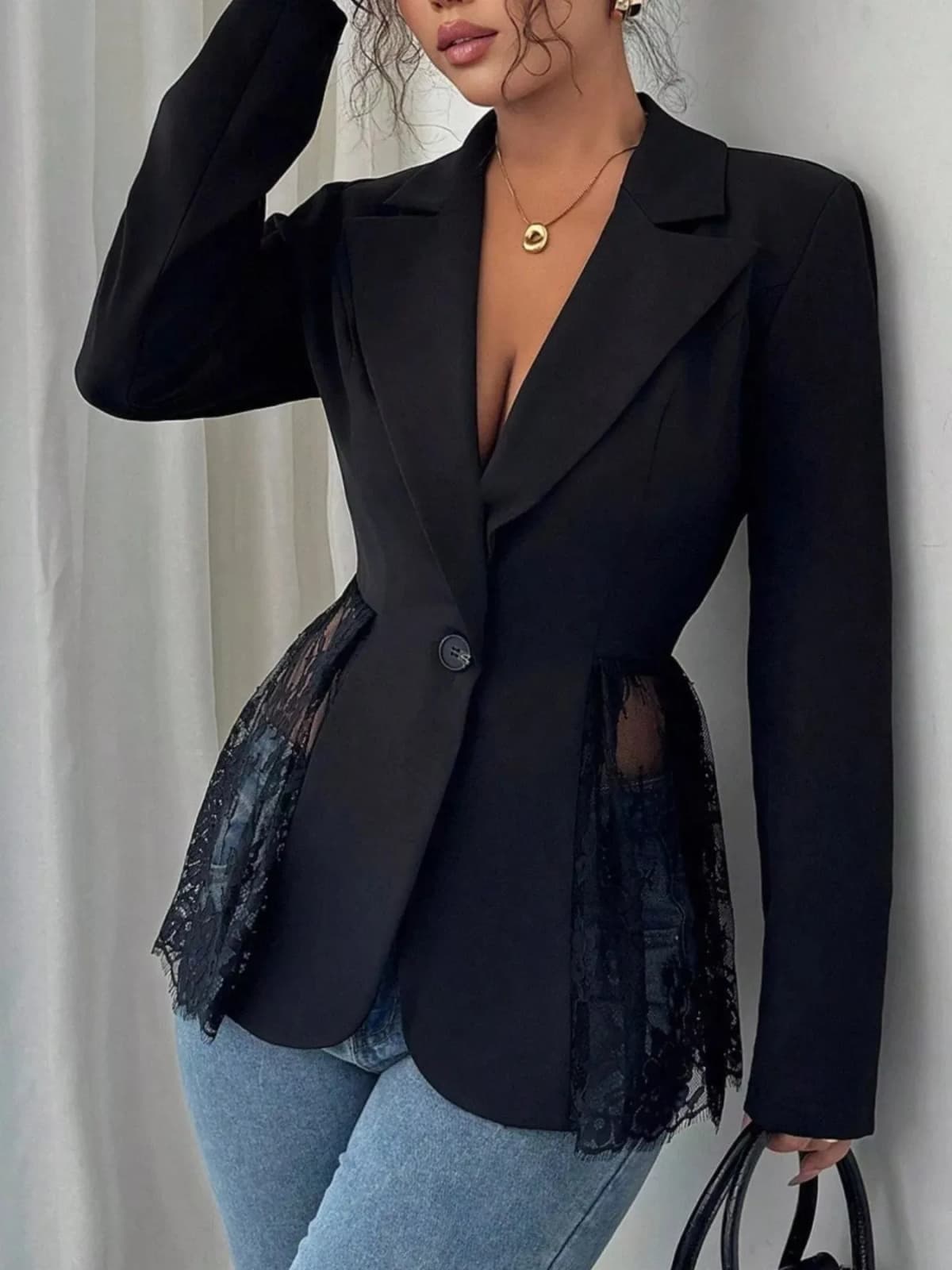 Lace Detail One Button Blazer