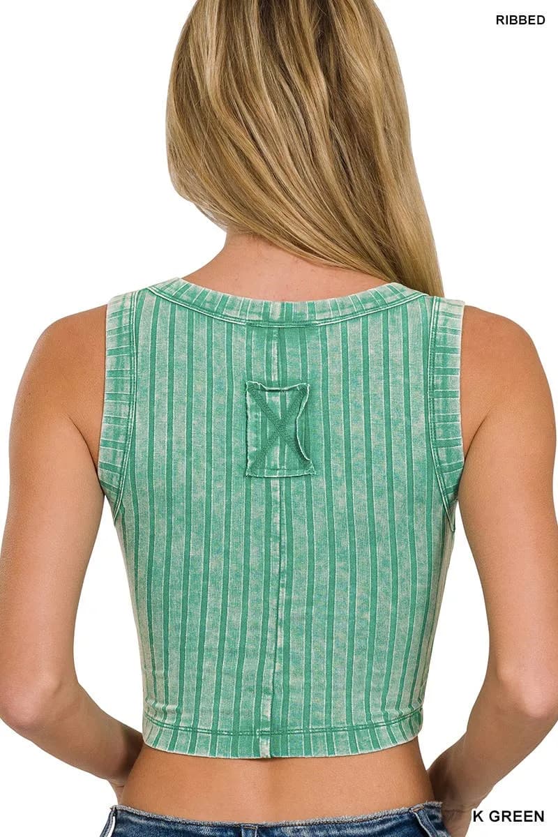 Ribbed Sleeveless Scoop Neck Cropped Tank Buttery Soft Top Zenana (K Green)