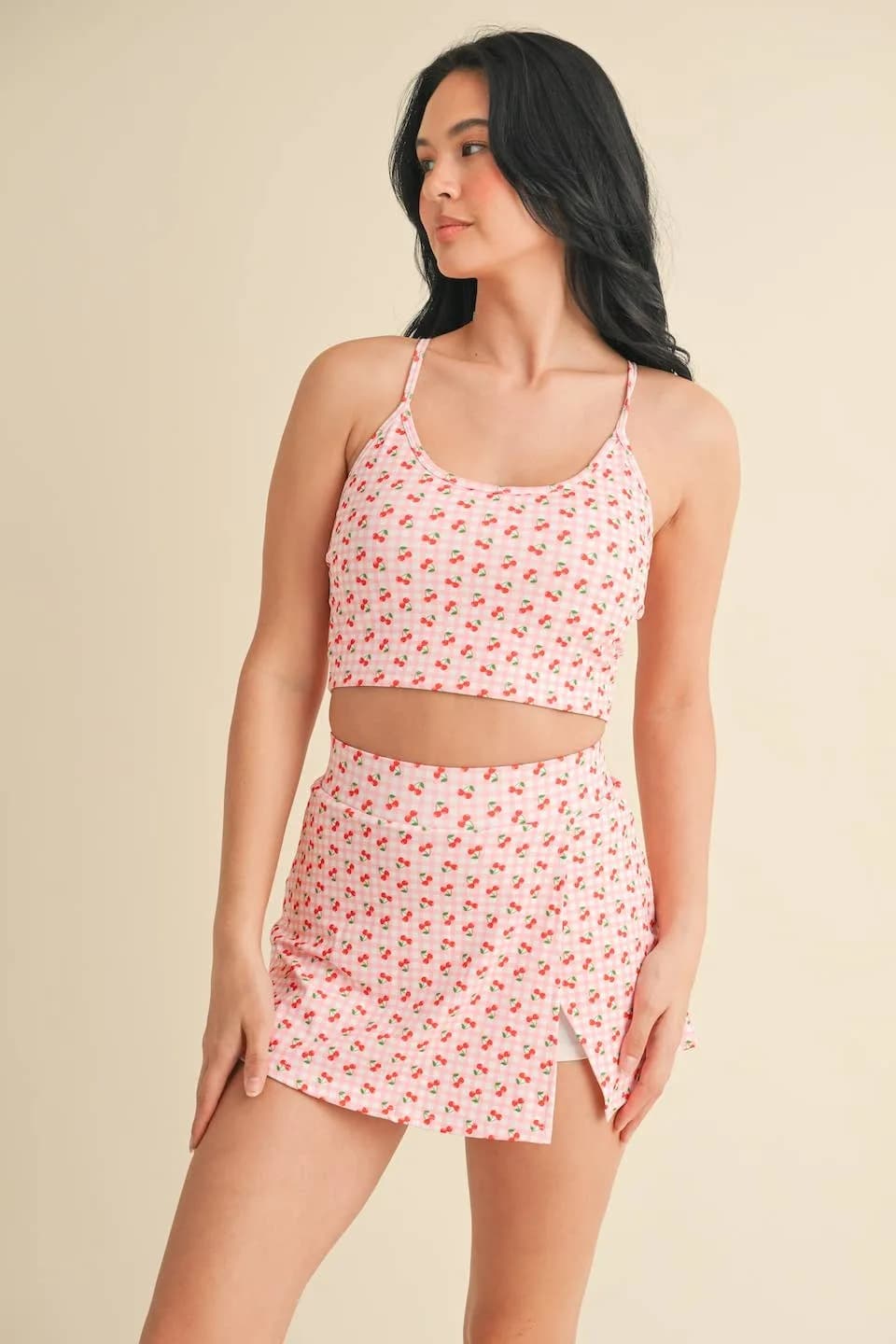 Cherry Gingham Print Racerback Crop Tank by Kimberly C