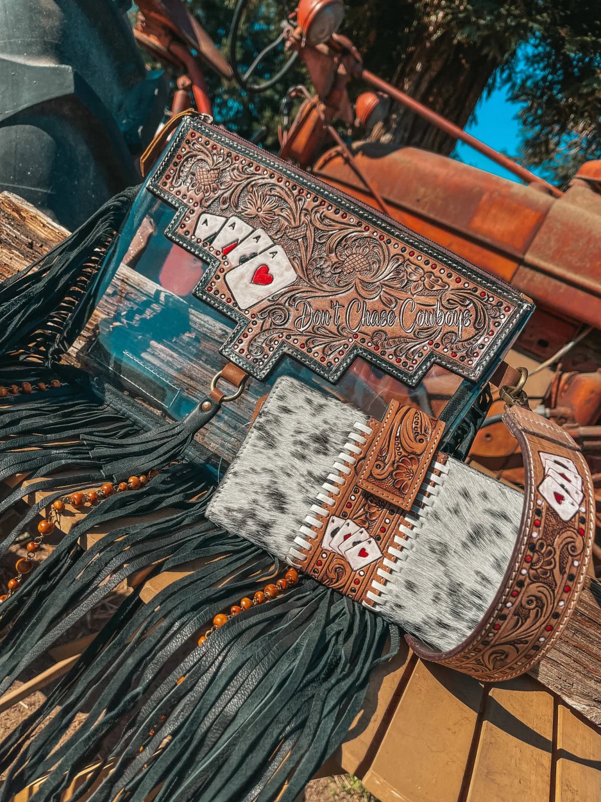 Don't Chase Cowboys Leather Tooled Clear Event Bag Concert Game Day Stadium by Haute Southern Hyde