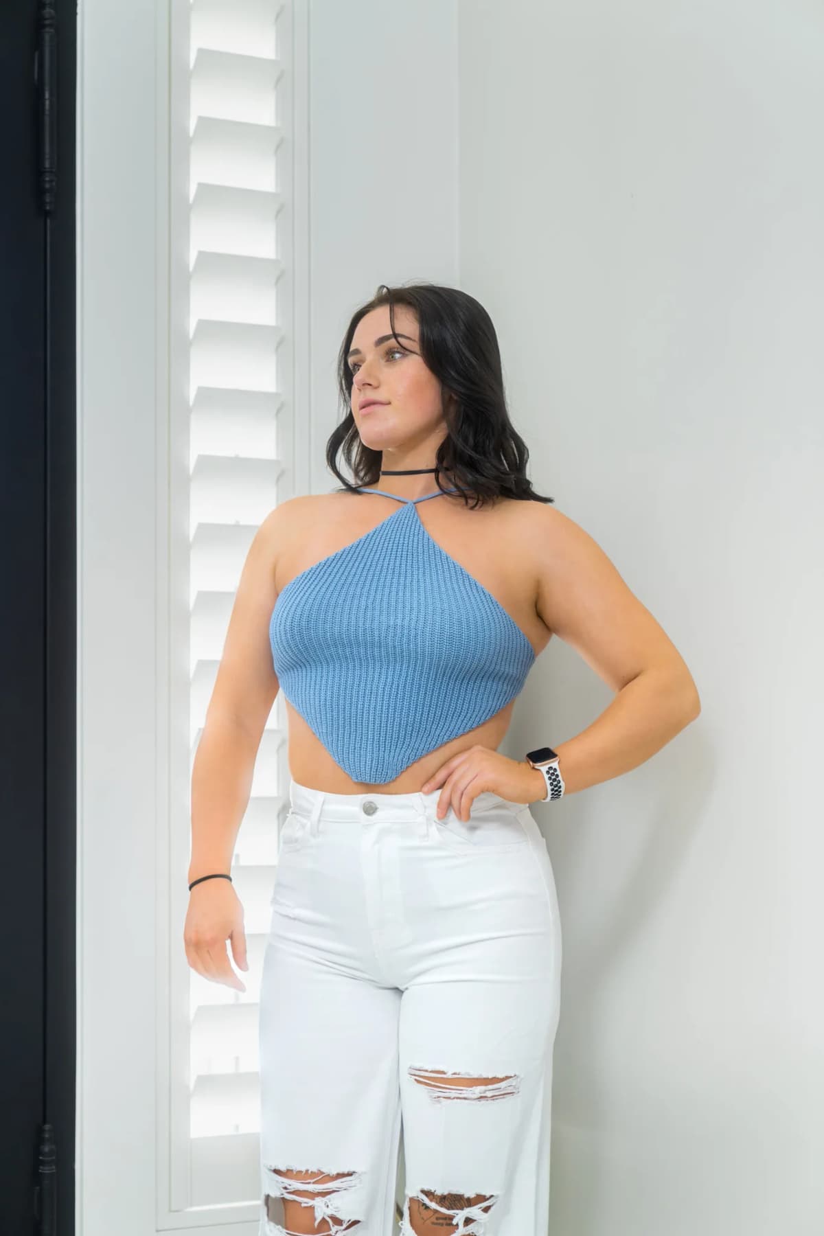 Ladies Halter Knit Daily Rhombic Top Sweet Karma (Blue)