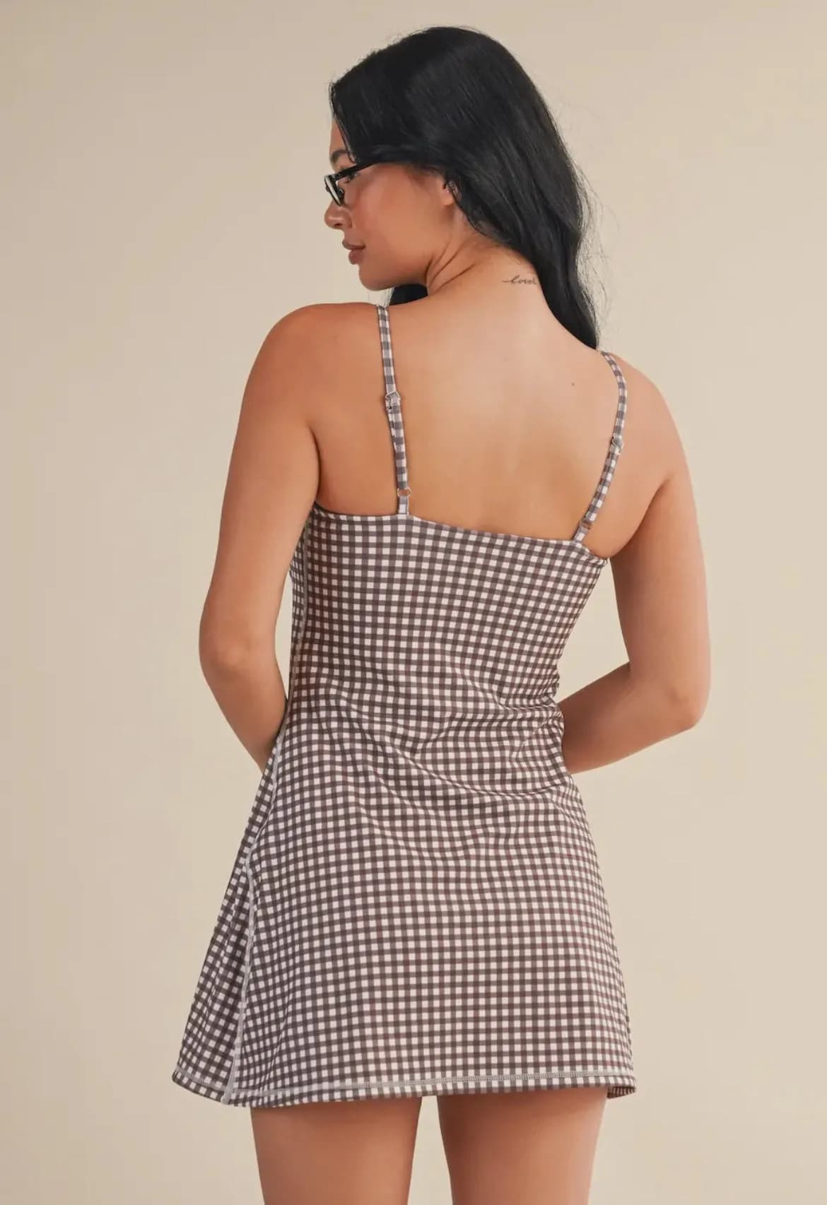Brown Gingham Print Sweetheart Dress by Kimberly C