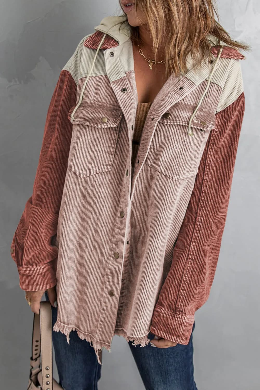 Snap Front Hooded Corduroy Shacket in Multiple Colors
