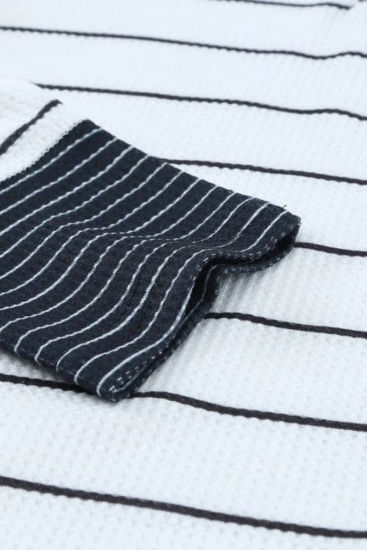 Stripe Waffle Knit Buttoned Henley Top