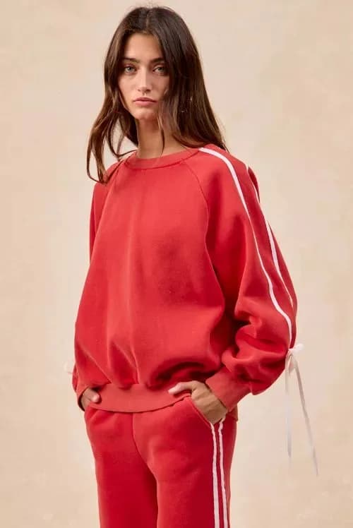 BiBi Side Lined Bow Details Fleece Sweatshirt