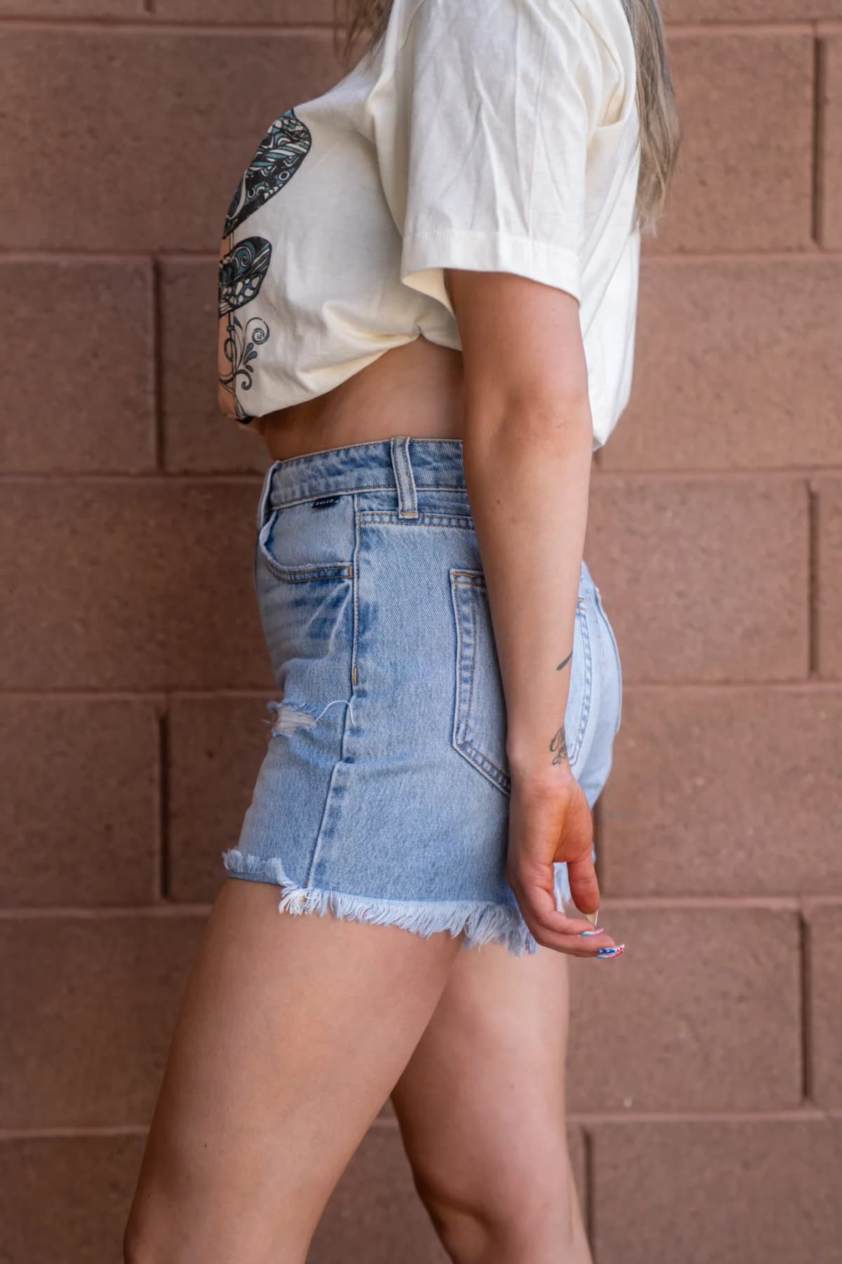 High Rise Uneven Hem Shorts