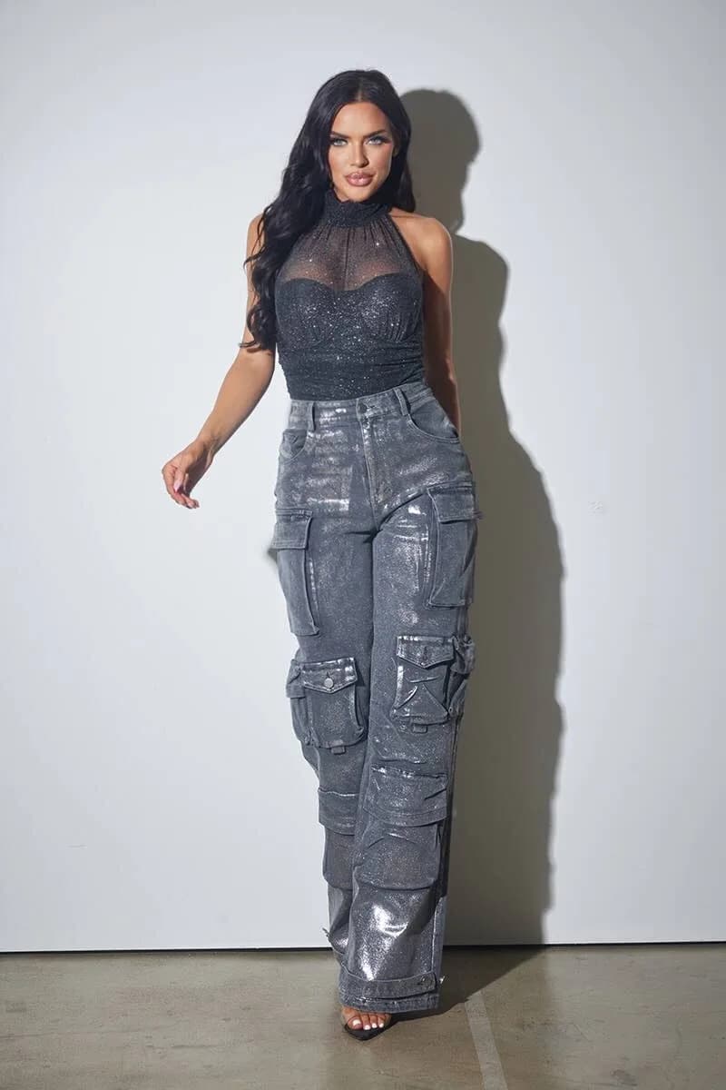 Restocked! Metallic Chic Pink Cargo Pants by WFFS