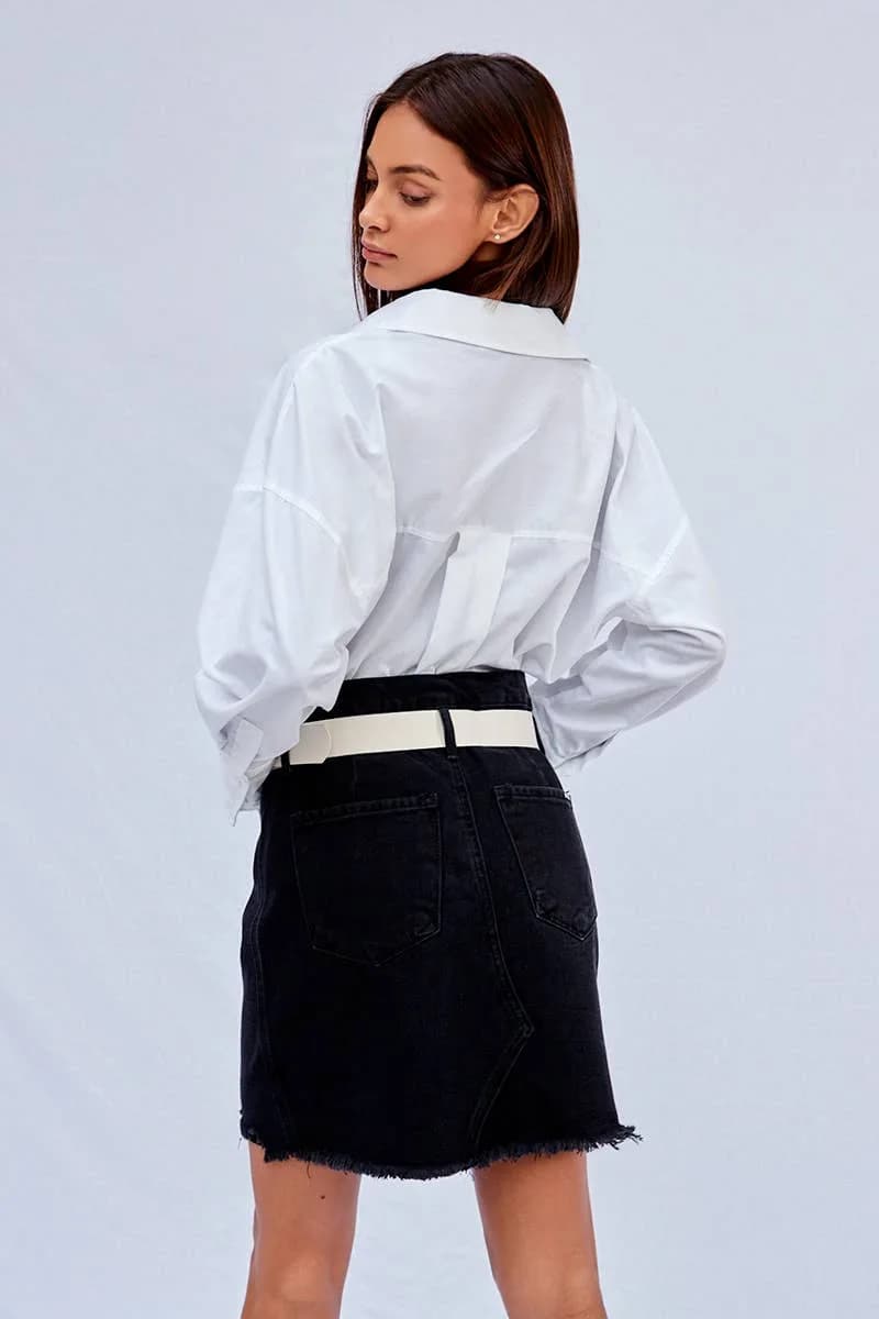 High Waist Frayed Hem Mini Denim Skirt