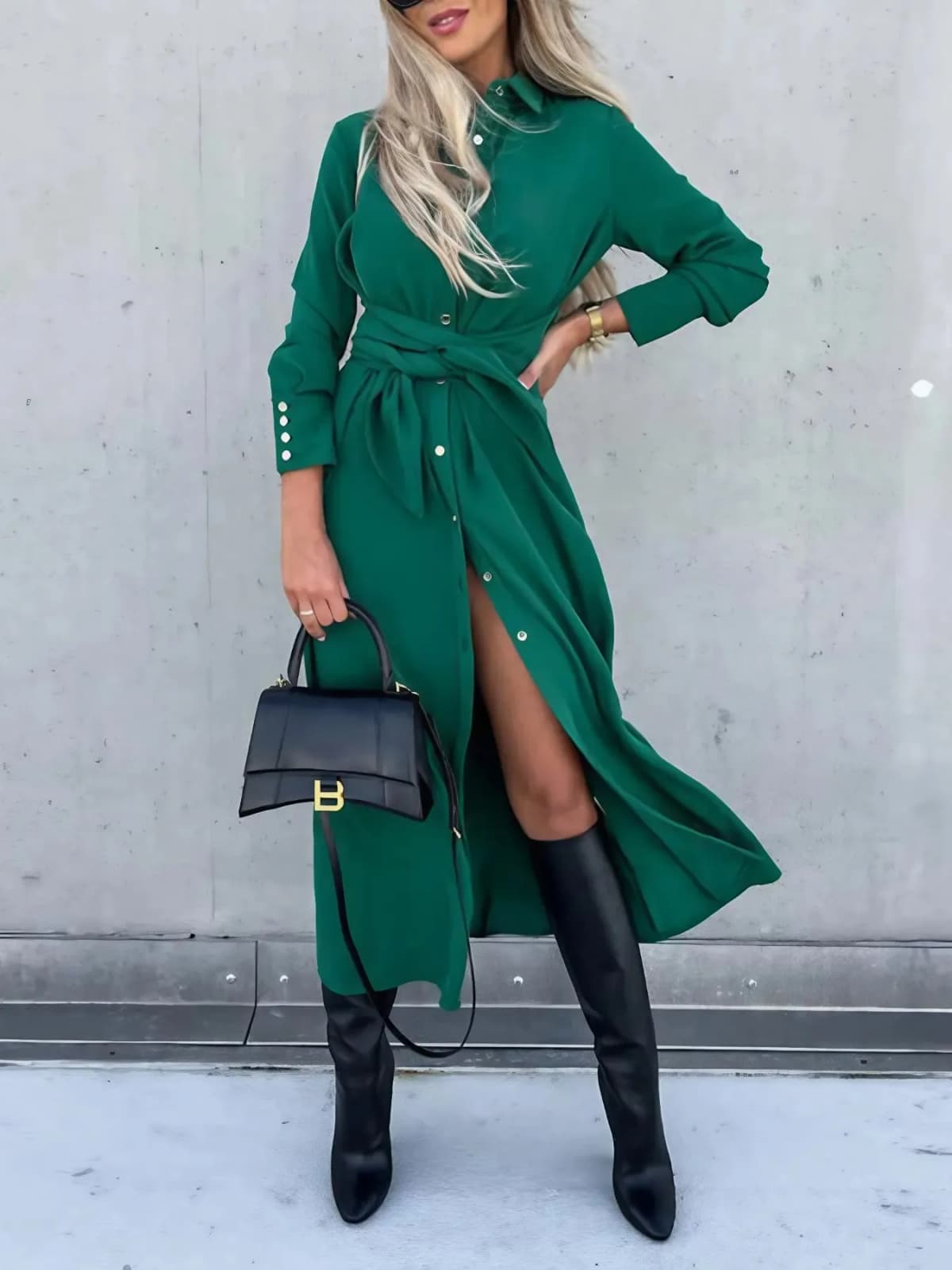Button Front Long Sleeve Shirt Dress in Multiple Colors