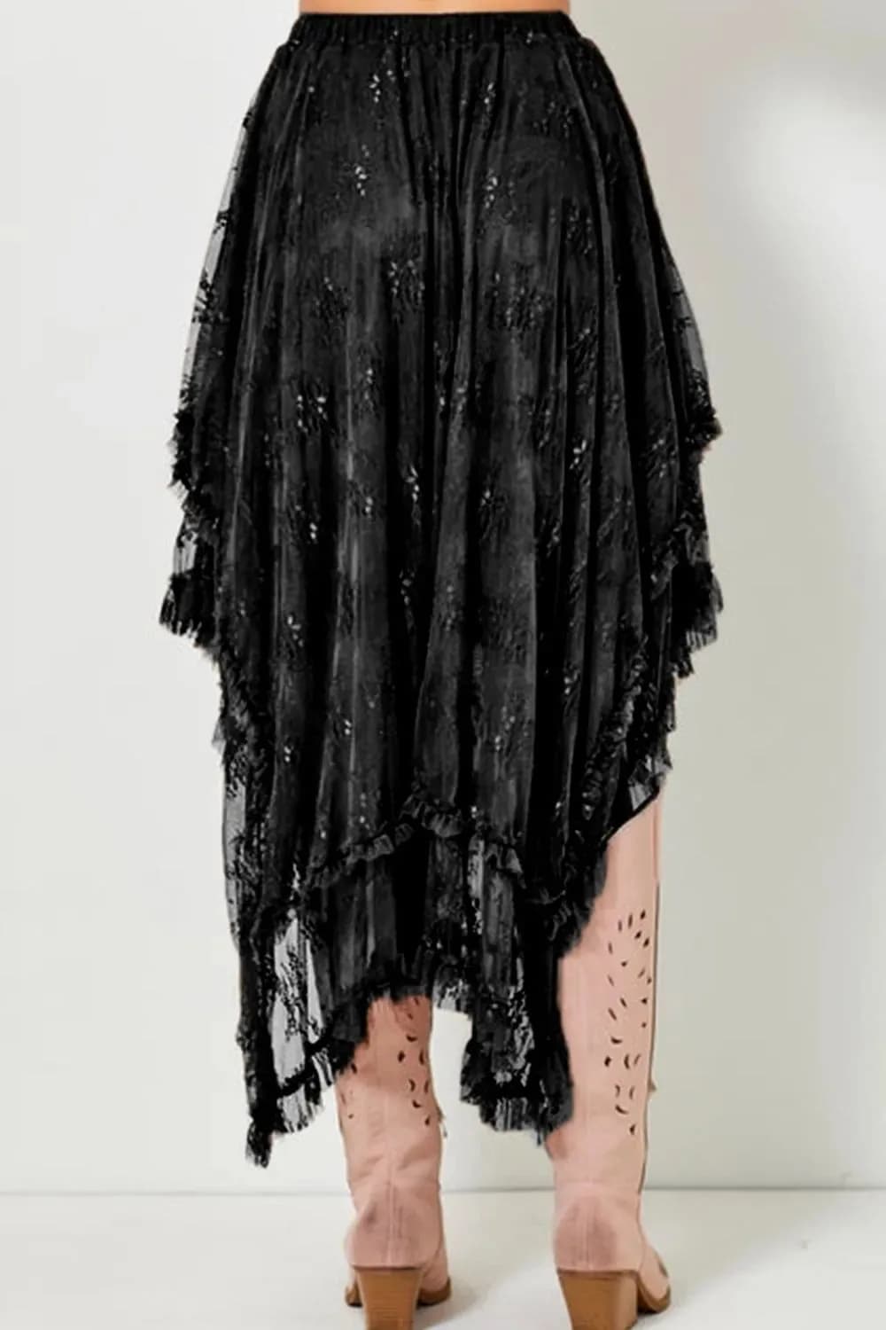 Elastic Waist Asymmetrical Lace Skirt