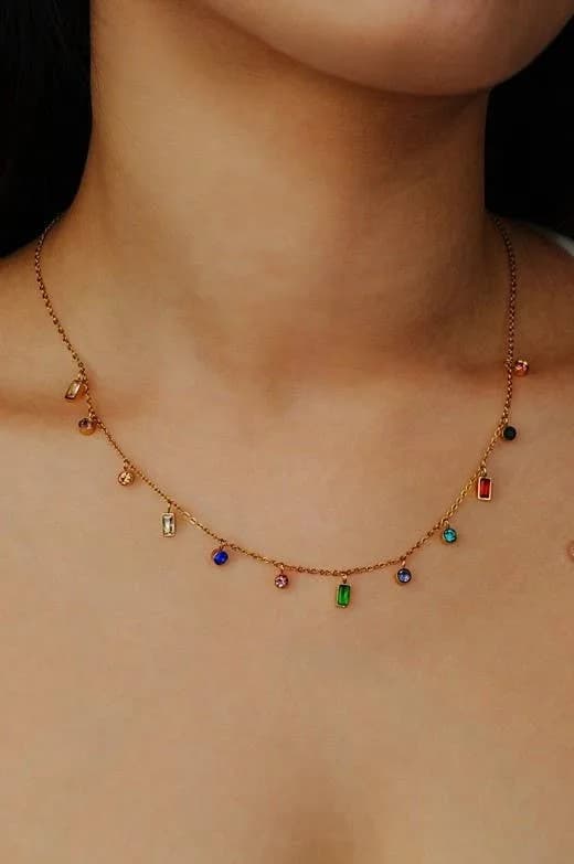Rainbow Stone Dangle Necklace