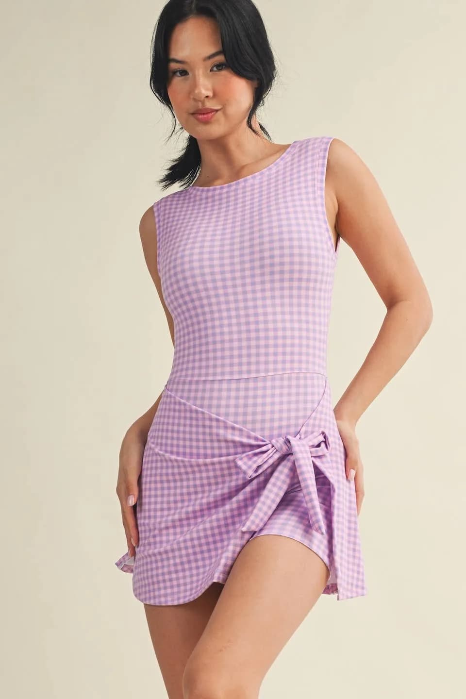 Kimberly C Gingham Print Sleeveless Wrap Tie Front Dress